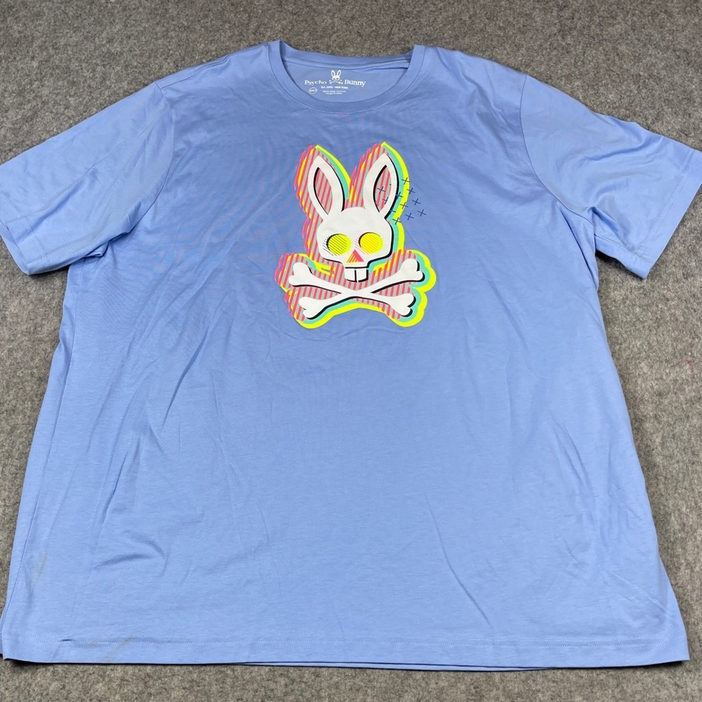 Psycho Bunny Mens Light Blue Neon Glitch Graphic Pima Cotton Tee B9U10951PC 3XLT